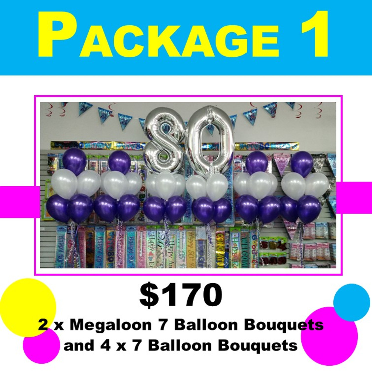 2 x Megaloon Bouquets and 4 x 7 Plain Balloon Bouquets PACK