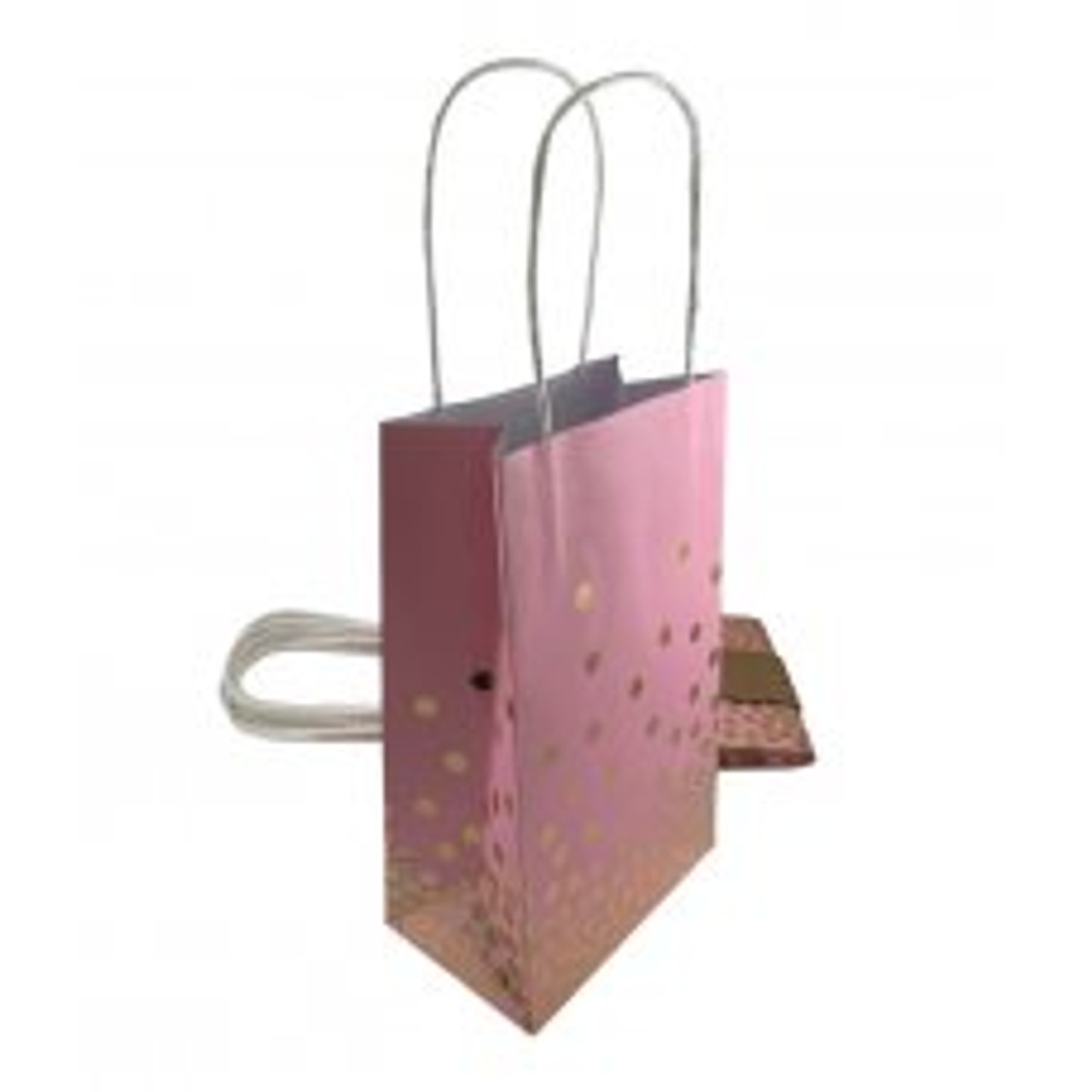 Party Bag Paper 215x130x80mm Pink with Gold Dots