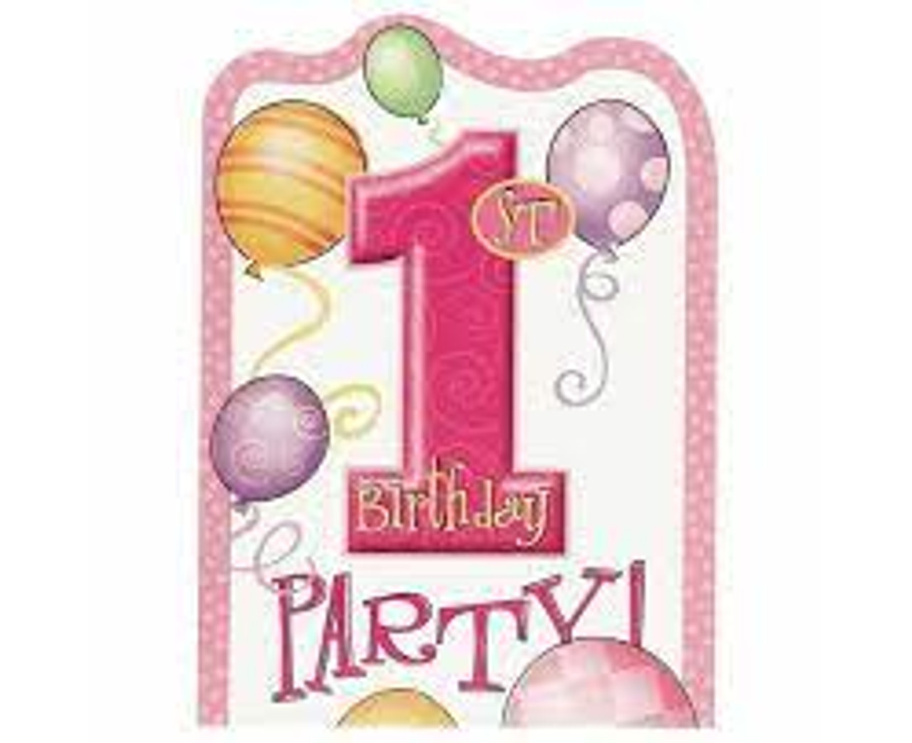 1st Birthday Balloon Invitations Pink P8