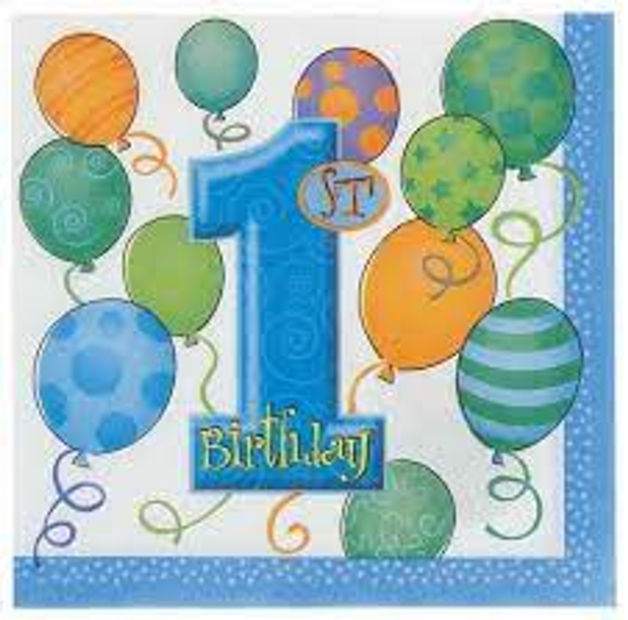 1st Birthday Balloon Napkins Blue P16