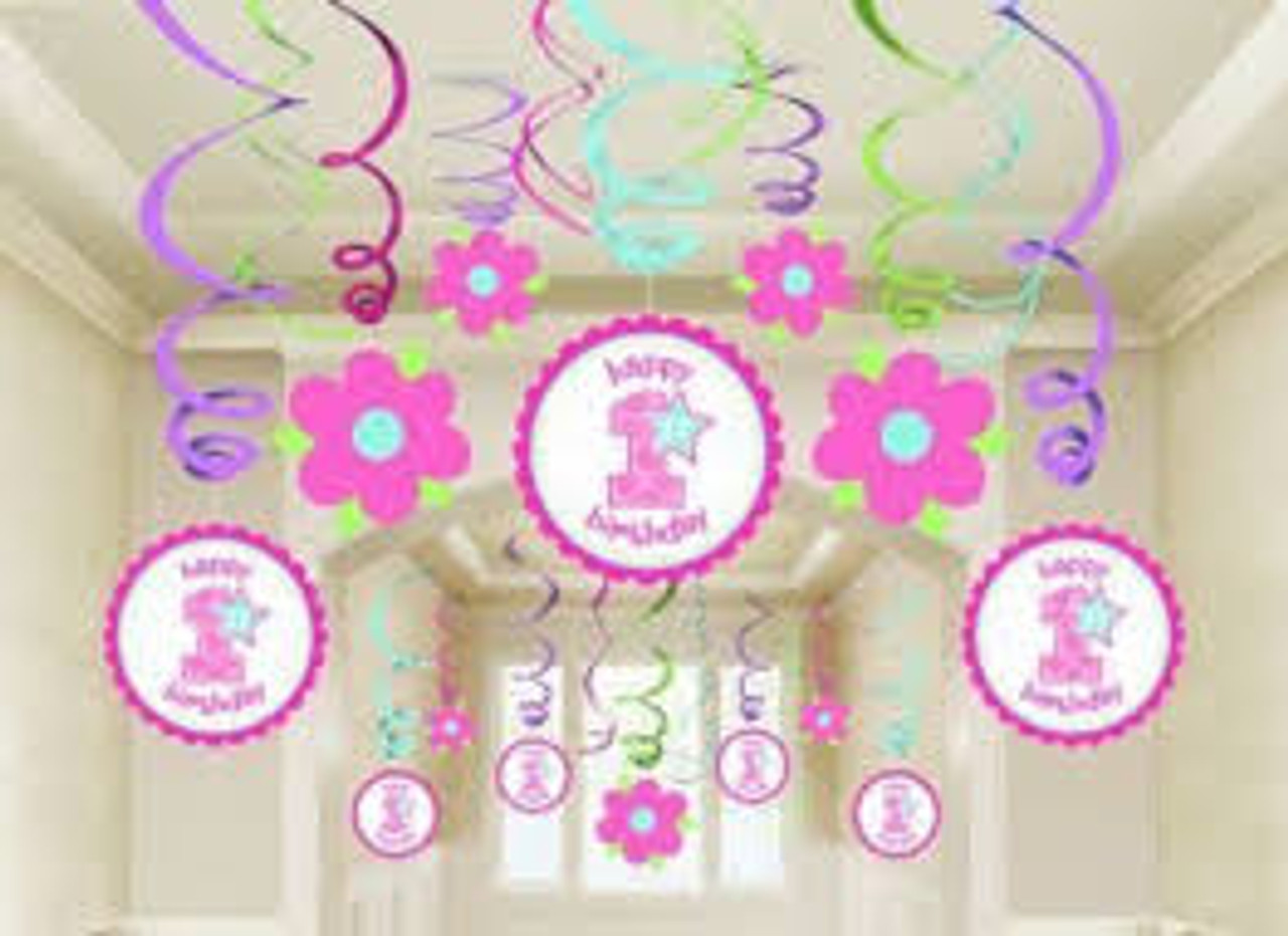 Happy 1st Birthday Pink Swirl Decorations P30