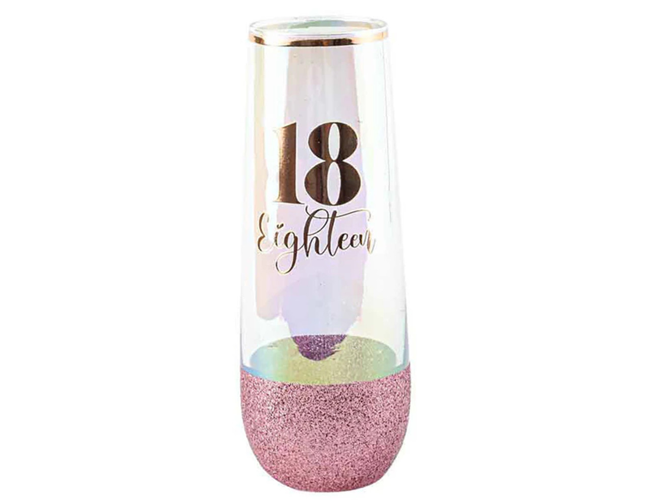18th Glitter Pink Stemless Champagne