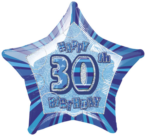 GLITZ BLUE 30th HB STAR 50cm (20") FOIL BALLOON Code 55129