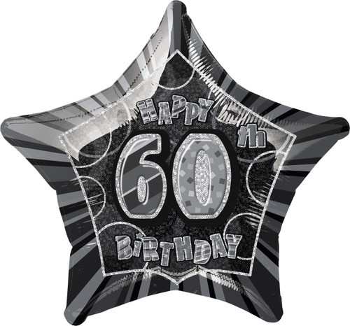 GLITZ BLACK 60th HB STAR 50cm (20") FOIL BALLOON Code 55155