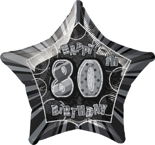 GLITZ BLACK 80th HB STAR 50cm (20") FOIL BALLOON Code 55935