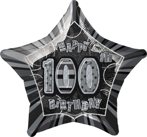 GLITZ BLACK 100th HB STAR 50cm (20") FOIL BALLOON Code 55392