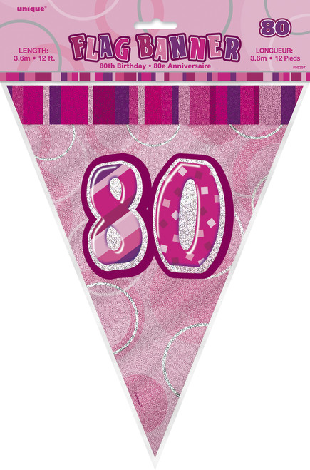 GLITZ PINK 80th FLAG BANNER 3.65m (12') Code 55357