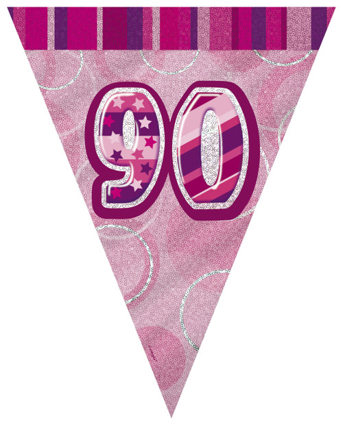 GLITZ PINK 90th FLAG BANNER 3.65m (12') Code 55373