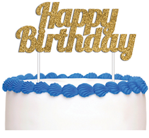 E4108 GOLD GLITTER TOPPER H'BIRTHDAY