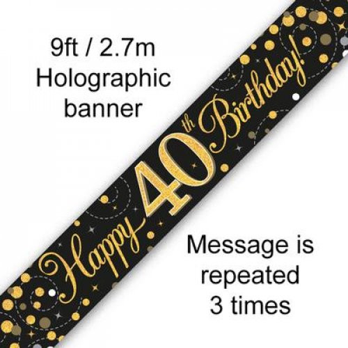SPARKLING FIZZ  BLACK FOIL BANNER 40TH  BIRTHDAY