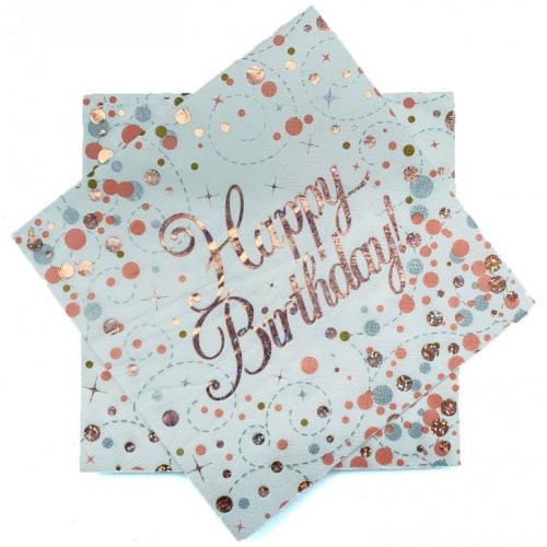 SPARKLING FIZZ ROSE GOLD HAPPY BIRTHDAY NAPKINS PACK 16  Code 635722