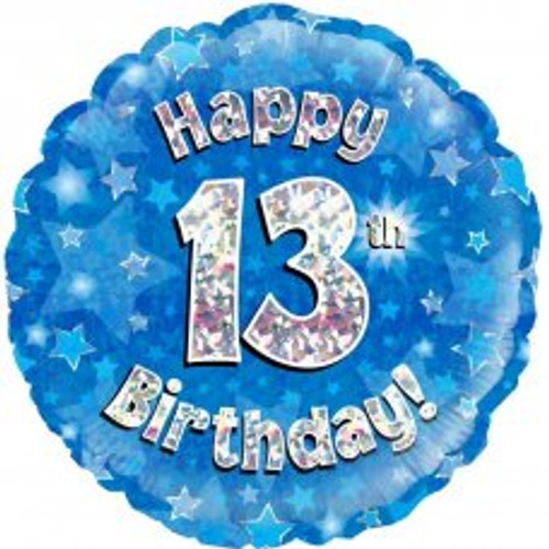 210503 BLUE HOLOGRAPHIC HAPPY  13TH  B'DAY 45CM FOIL BALLOON