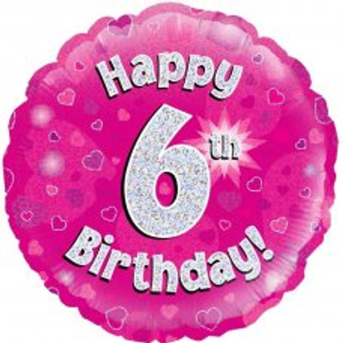 210466 PINK HOLOGRAPHIC HAPPY 6TH  B'DAY 45CM FOIL BALLOON