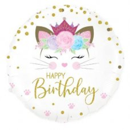 OT229752 FLORAL KITTEN BIRTHDAY HOLO 45CM FOIL BALLOON