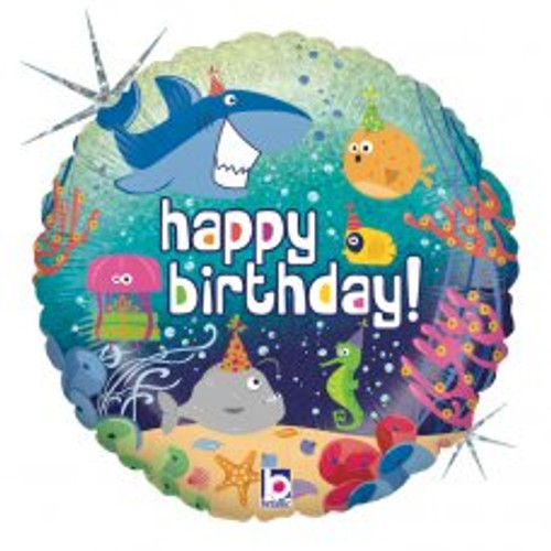 G36559H BIRTHDAY OCEAN HOLO 45CM FOIL BALLOON