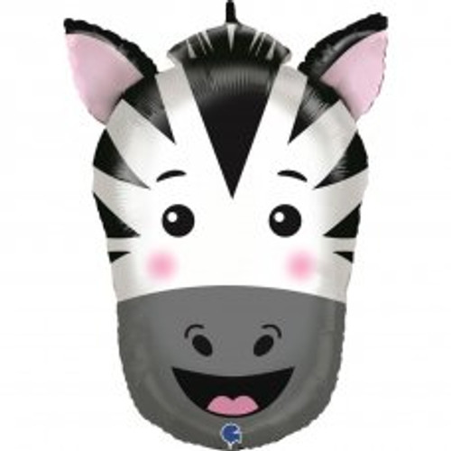 G72008 29 INCH ZEBRA HEAD FOIL BALLOON. INC HELIUM & RIBBON