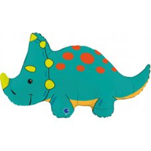 G72024P 36 INCH TRICERATOPS FOIL BALLOON. INC HELIUM & RIBBON