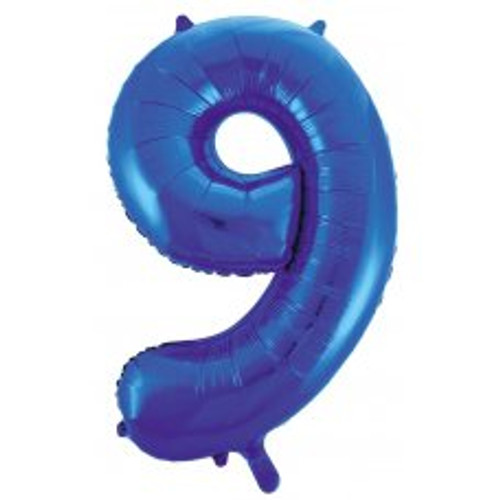 213739 9 NUMERAL BLUE FOIL BALLOON 87CM/34 INCH . INC HELIUM, WEIGHT, RIBBON