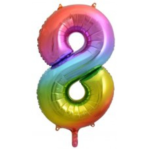 213778 8 NUMERAL RAINBOW SPLASH FOIL BALLOON 87CM/34 INCH . INC HELIUM, WEIGHT, RIBBON