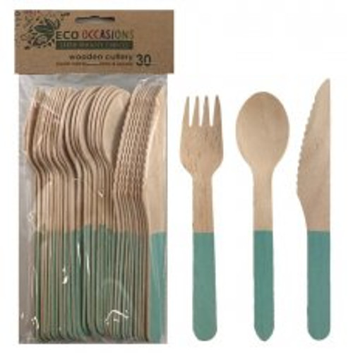 ECO WOODEN CUTLERY SETS MINT (6 EACH FORK KNIFE SPOON )