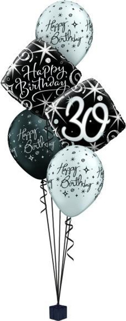 2 x Silver & 1 x Black Printed Happy Birthday Latex Balloons, 1 X Happy Birthday Foil, 1 x Number Foil with Standard Weight, Hi Float inc.