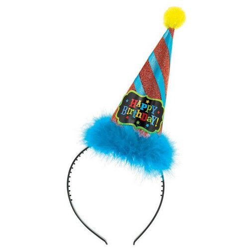 BIRTHDAY BRIGHTS CONE HAT HEADBAND FABRIC RUFFLE