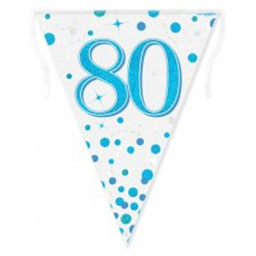 Sparkling Fizz Blue 80th Birthday Bunting 3.9m