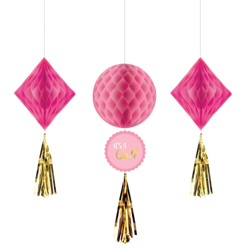 It's A Girl Honeycomb Decorations P3