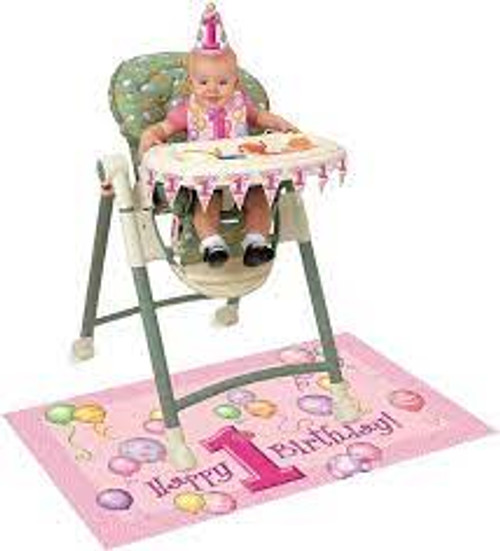1st Birthday Balloon High Chair Decorating Kit Pink