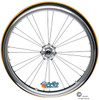 Shivoxx 24"x1" (540) Wheels with Primo V-Track Yellow Color Tires. Silver Pushrim, Aluminum/Carbon Hub and 1/2" Bearings