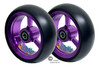 SHIVOSPYN 4" X 1.4" Aluminum 3 Spoke Wheel, Purple Rim, Soft Urethane Tire with 5/16" bearings.