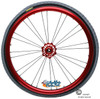 Shivoxx 24"x1 3/8" (540) Wheels with Primo All Terrain Tires. Red Pushrim, Aluminum/Carbon Hub and 1/2" Bearings