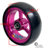 SHIVOSPYN 4" X 1.4" Aluminum 3 Spoke Wheel, Pink Rim, Soft Urethane Tire with 5/16" bearings.