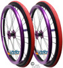 Shivoxx 24"x1" (540) Wheels with Primo V-Trak  Red Pneumatic Tires. Purple Pushrim, Aluminum/Carbon Hub and 1/2" Bearings