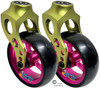 Green Aluminum Caster Fork Assembly With 4x1.40 Soft Roll Wheels in Pink Color
