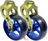 Green Aluminum Caster Fork Assembly With 4x1.40 Soft Roll Wheels in Blue Color