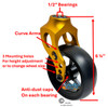 Gold Aluminum Caster Fork Assembly With 5x1.40 Soft Roll Wheels in Black Color