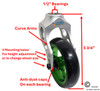 Aluminum Silver Caster Fork Assembly With 4x1 Soft Roll Wheel-Green Rim