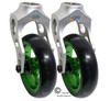 Aluminum Silver Caster Fork Assembly With 4x1 Soft Roll Wheel-Green Rim