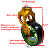 Gold Aluminum Caster Fork Assembly With 4x1.40 Soft Roll Wheels in Green Color