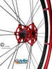 Shivoxx 24"x1" (540) Wheels with Primo V-Trak Blue Tires. Red Pushrim, Aluminum/Carbon Hub and 1/2" Bearings