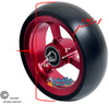 SHIVOSPYN 5" X 1.4" Aluminum 3 Spoke Wheel, Red Rim / Soft Urethane Tire with 5/16" bearings.
