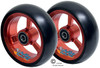 SHIVOSPYN 4" X 1.4" Aluminum 3 Spoke Wheel, Orange Rim, Soft Urethane Tire with 5/16" bearings.