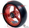 SHIVOSPYN 4" X 1.4" Aluminum 3 Spoke Wheel, Orange Rim, Soft Urethane Tire with 5/16" bearings.