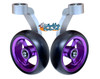 Single Sided Aluminum Caster Fork (Silver) Assembly With 5"x1.40" Purple Wheel. Set of 2