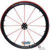 24" SPINERGY 12 SPOKE LX, BLACK HUB/RED SPOKES, 24" x 1" PRIMO RACER PNEUMATIC TIRES. SET OF 2