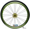Shivoxx 24"x1" (540) Wheels with SOLID SHOX G1 Tires. Green Pushrim, Aluminum/Carbon Hub and 1/2" Bearings