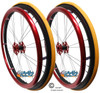 Shivoxx 24"x1" (540) Wheels with Primo V-Trak Yellow Tires. Red Pushrim, Aluminum/Carbon Hub and 1/2" Bearings