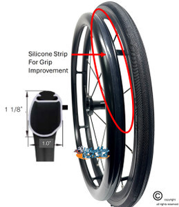 GRIPS 24" (540) Black Hard Anodize Pushrim with 6 Tab With Center Strip Grip. Set of 2