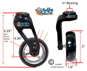 Single Sided Aluminum Caster Fork (Black) Assembly With 3x1 Silver Wheel. Set of 2